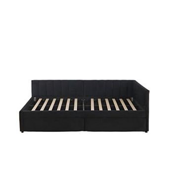 Pnronnc Full Size Upholstered Daybed with Storage Drawers and L-Shaped Headboard