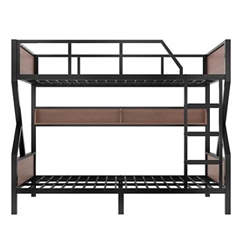Pnronnc Metal Bunk Bed Frame with Storage Shelves and LED Lights