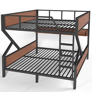 Pnronnc Metal Bunk Bed Frame with Storage Shelves and LED Lights