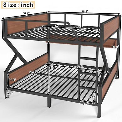 Pnronnc Metal Bunk Bed Frame with Storage Shelves and LED Lights