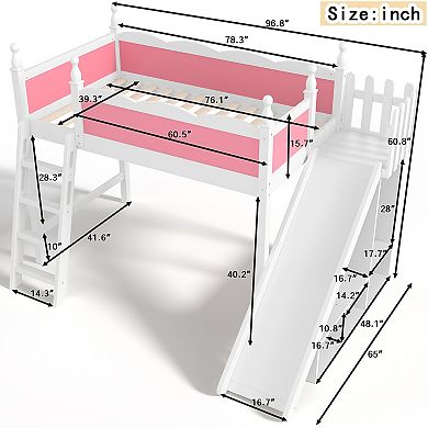 Pnronnc Kids Loft Bed Wooden Bed Frame with Storage Shelves & Wardrobe