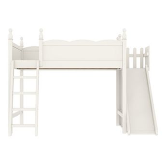 Pnronnc Kids Loft Bed Wooden Bed Frame with Storage Shelves & Wardrobe