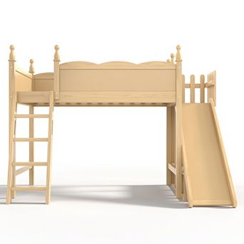 Pnronnc Kids Loft Bed Wooden Bed Frame with Storage Shelves & Wardrobe