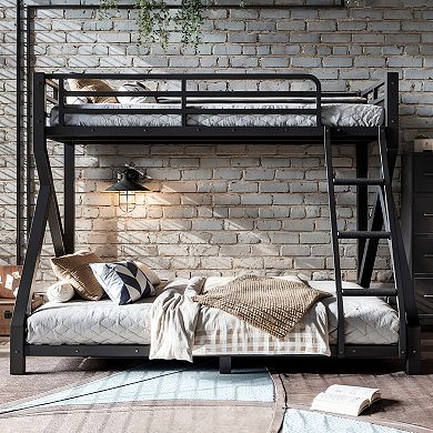 Pnronnc Metal Bunk Bed Low Profile Bed Frame with Ladder