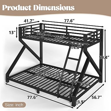 Pnronnc Metal Bunk Bed Low Profile Bed Frame with Ladder