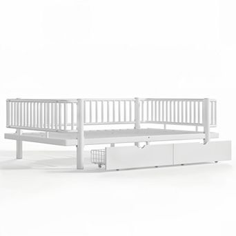 Pnronnc Metal Platform Bed Low Profile Daybed Frame with Storage Drawers