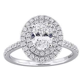 Stella Grace 14k White Gold 1 1/2 Carat T.W. Oval & Round-Cut Diamond Double Halo Engagement Ring
