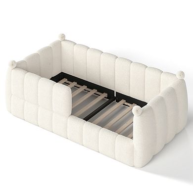 Pnronnc Kids Soft Upholstered Bed Frame Montessori Floor Bed with Full Safety Rails