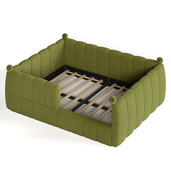 Pnronnc Kids Soft Upholstered Bed Frame Montessori Floor Bed with Full Safety Rails
