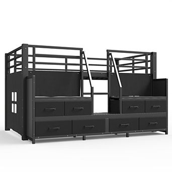 Pnronnc Low Loft Bed Kids Storage Bed Frame with Drawers and Lights