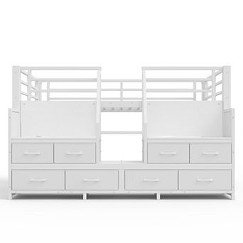 Pnronnc Low Loft Bed Kids Storage Bed Frame with Drawers and Lights