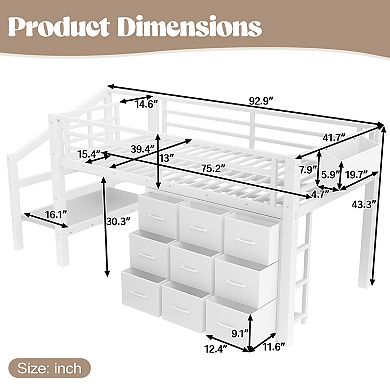 Pnronnc Twin Loft Bed Frame Low Storage Bed with Drawers and Lights
