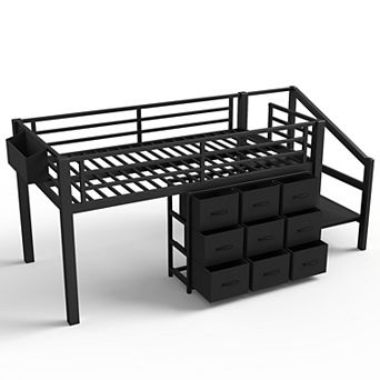 Pnronnc Twin Loft Bed Frame Low Storage Bed with Drawers and Lights