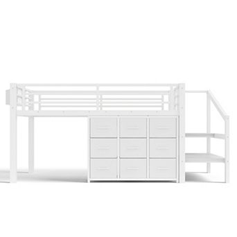 Pnronnc Twin Loft Bed Frame Low Storage Bed with Drawers and Lights