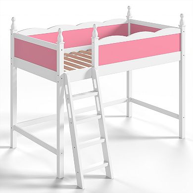 Pnronnc Wooden Loft Bed Frame with Full-Length Guardrails