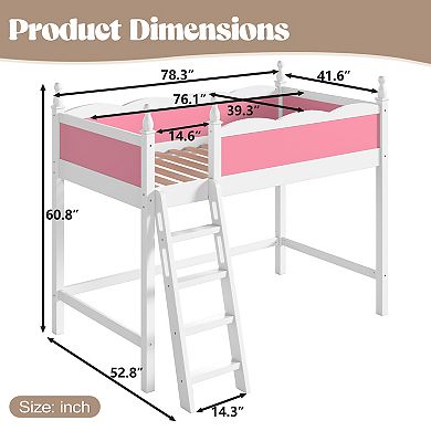 Pnronnc Wooden Loft Bed Frame with Full-Length Guardrails