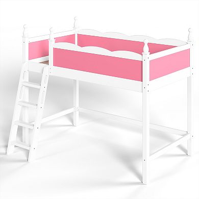 Pnronnc Wooden Loft Bed Frame with Full-Length Guardrails