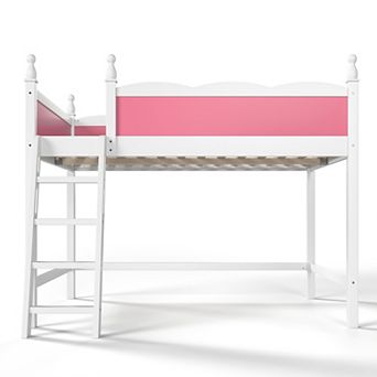 Pnronnc Wooden Loft Bed Frame with Full-Length Guardrails