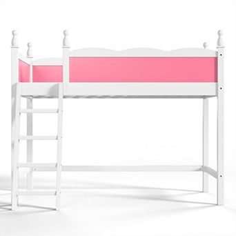 Pnronnc Wooden Loft Bed Frame with Full-Length Guardrails