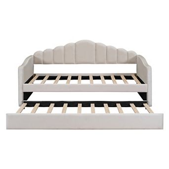 Pnronnc Twin Upholstered Daybed with Trundle USB Charging Ports Side Pockets, Velvet Sofa Bed Frame