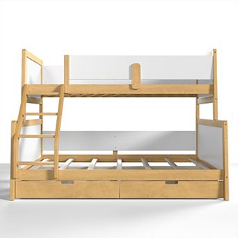 Pnronnc Wooden Bunk Bed Frame Convertible Daybed with Storage Drawers and Guardrails