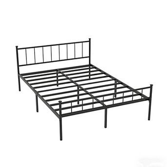 Pnronnc Metal Platform Bed Frame with Slatted Headboard and Footboard, Under Bed Storage