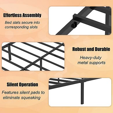 Pnronnc Metal Platform Bed Frame with Slatted Headboard and Footboard, Under Bed Storage
