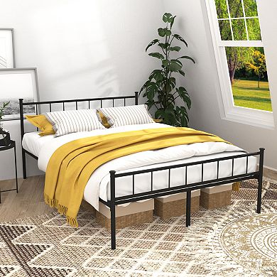 Pnronnc Metal Platform Bed Frame with Slatted Headboard and Footboard, Under Bed Storage
