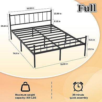 Pnronnc Metal Platform Bed Frame with Slatted Headboard and Footboard, Under Bed Storage