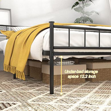 Pnronnc Metal Platform Bed Frame with Slatted Headboard and Footboard, Under Bed Storage