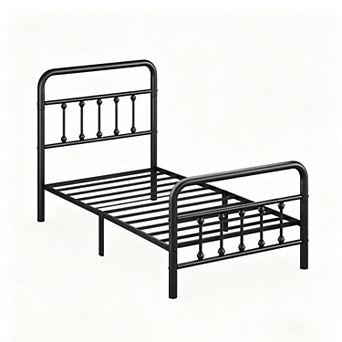 Pnronnc Metal Platform Bed Frame with High Headboard and Footboard Under Bed Storage