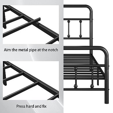 Pnronnc Metal Platform Bed Frame with High Headboard and Footboard Under Bed Storage