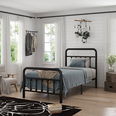 Pnronnc Metal Platform Bed Frame with High Headboard and Footboard Under Bed Storage