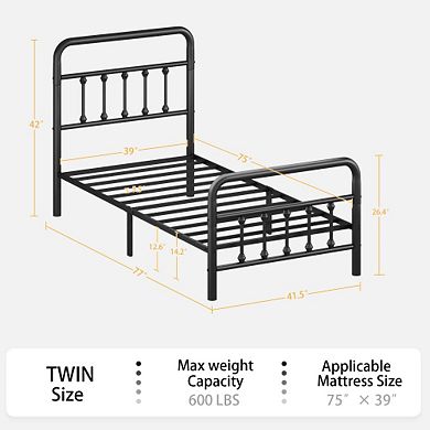 Pnronnc Metal Platform Bed Frame with High Headboard and Footboard Under Bed Storage