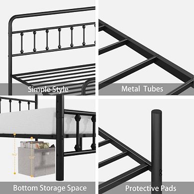 Pnronnc Metal Platform Bed Frame with High Headboard and Footboard Under Bed Storage