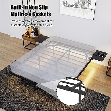 Pnronnc Metal Platform Bed Frame w/2 Boards LED Lighting Metal Slats Support Underbed Storage Space