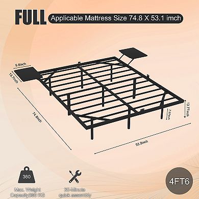 Pnronnc Metal Platform Bed Frame w/2 Boards LED Lighting Metal Slats Support Underbed Storage Space