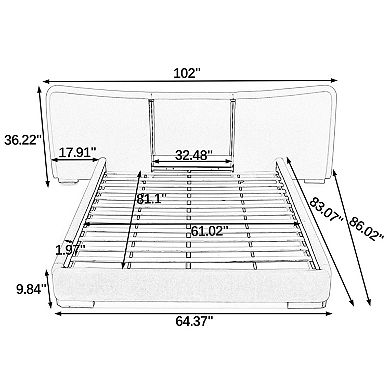 Pnronnc Chenille Upholstered Platform Bed Frame Extra Large Curved Headboard Reinforced Metal Legs