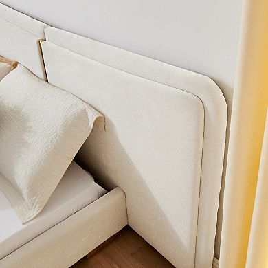 Pnronnc Chenille Upholstered Platform Bed Frame Extra Large Curved Headboard Reinforced Metal Legs