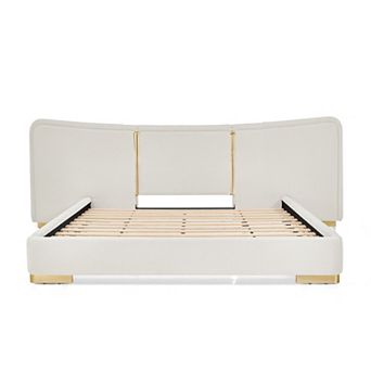 Pnronnc Chenille Upholstered Platform Bed Frame Extra Large Curved Headboard Reinforced Metal Legs