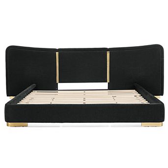 Pnronnc Chenille Upholstered Platform Bed Frame Extra Large Curved Headboard Reinforced Metal Legs