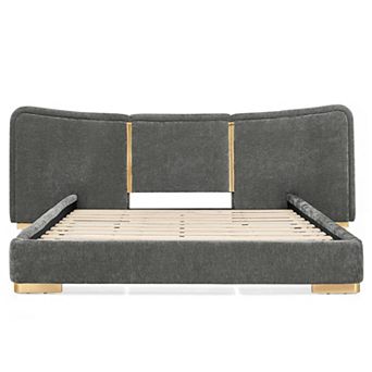 Pnronnc Chenille Upholstered Platform Bed Frame Extra Large Curved Headboard Reinforced Metal Legs