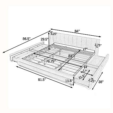 Pnronnc Upholstered King Platform Bed Frame w/Storage Drawers Wingback Headboard Grounded Bed Frame