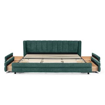 Pnronnc Upholstered King Platform Bed Frame w/Storage Drawers Wingback Headboard Grounded Bed Frame