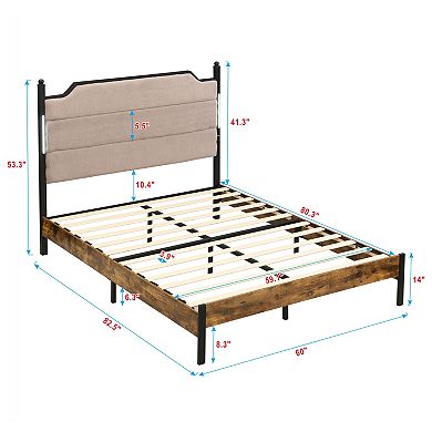 Pnronnc Metal Platform Bed Frame with USB Ports and Touch Sensitive LED Upholstered Headboard