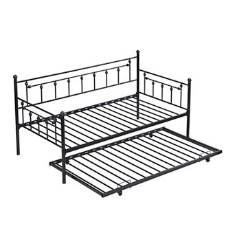Pnronnc Twin Daybed with Pull-Out Trundle Metal Frame Sofa Bed Frame