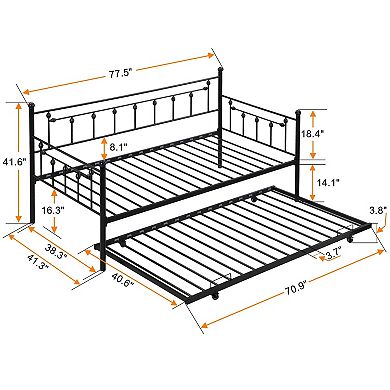 Pnronnc Twin Daybed with Pull-Out Trundle Metal Frame Sofa Bed Frame