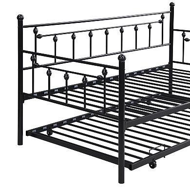 Pnronnc Twin Daybed with Pull-Out Trundle Metal Frame Sofa Bed Frame