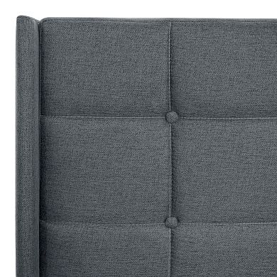 Pnronnc Linen Upholstered Platform Bed Frame with Tufted Wingback Headboard Wood Slat Support
