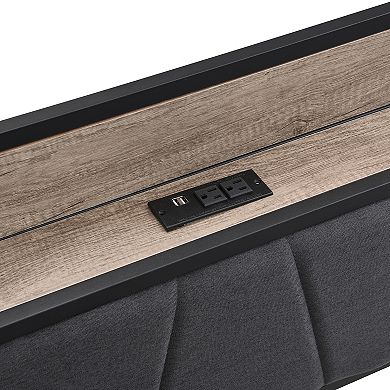 Pnronnc Metal Platform Bed Frame with Charging Station Upholstered Headboard Underbed 2 Drawers